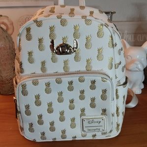 Loungefly White Mini Backpack with Gold Pineapple Print
